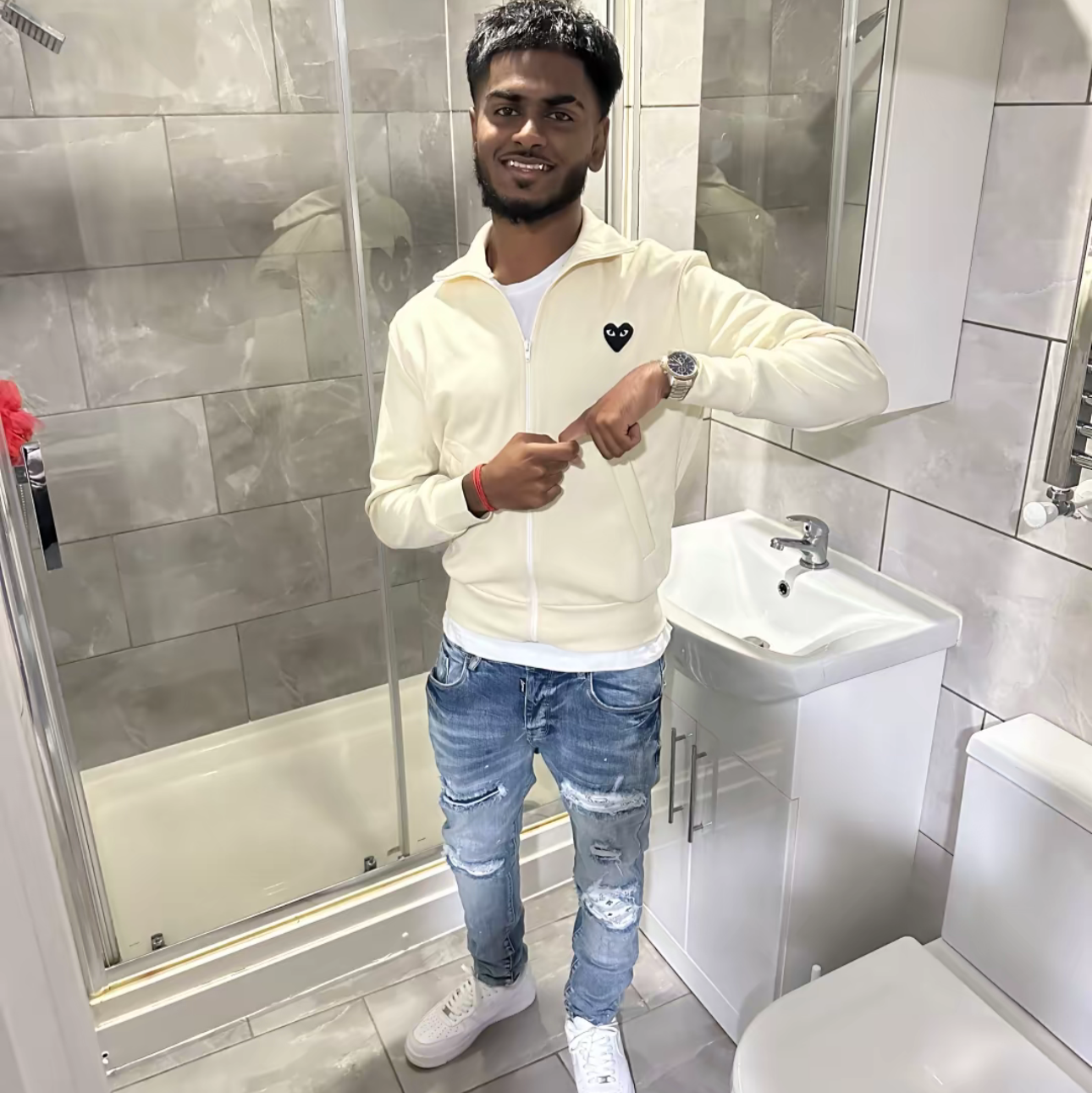 Play Comme des Garçons Track Jacket - Ivory / Big Heart Print