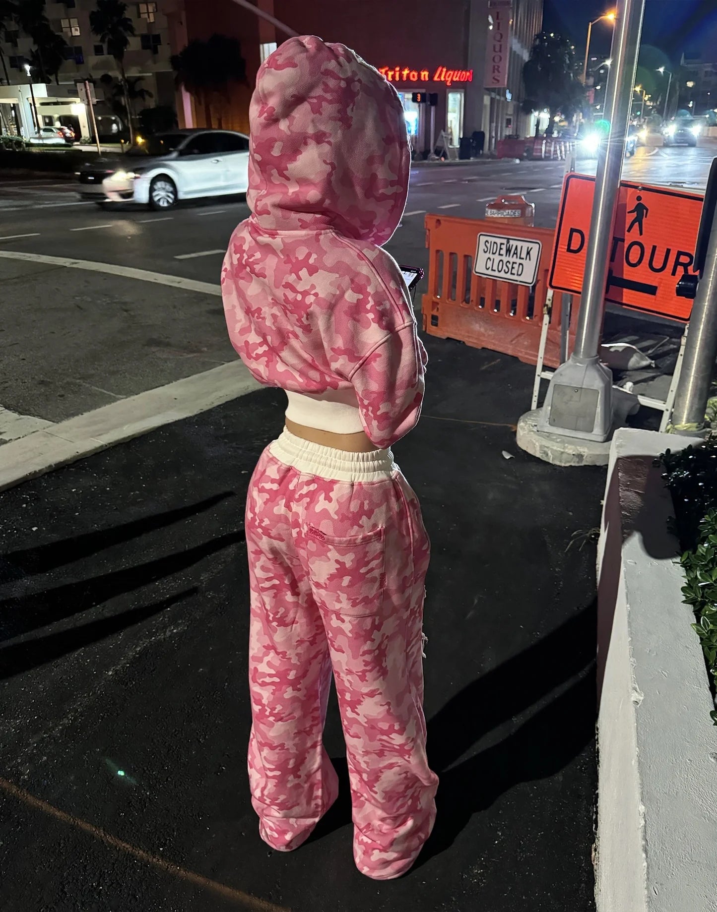 Pink Camo baggy cropped Hoodie