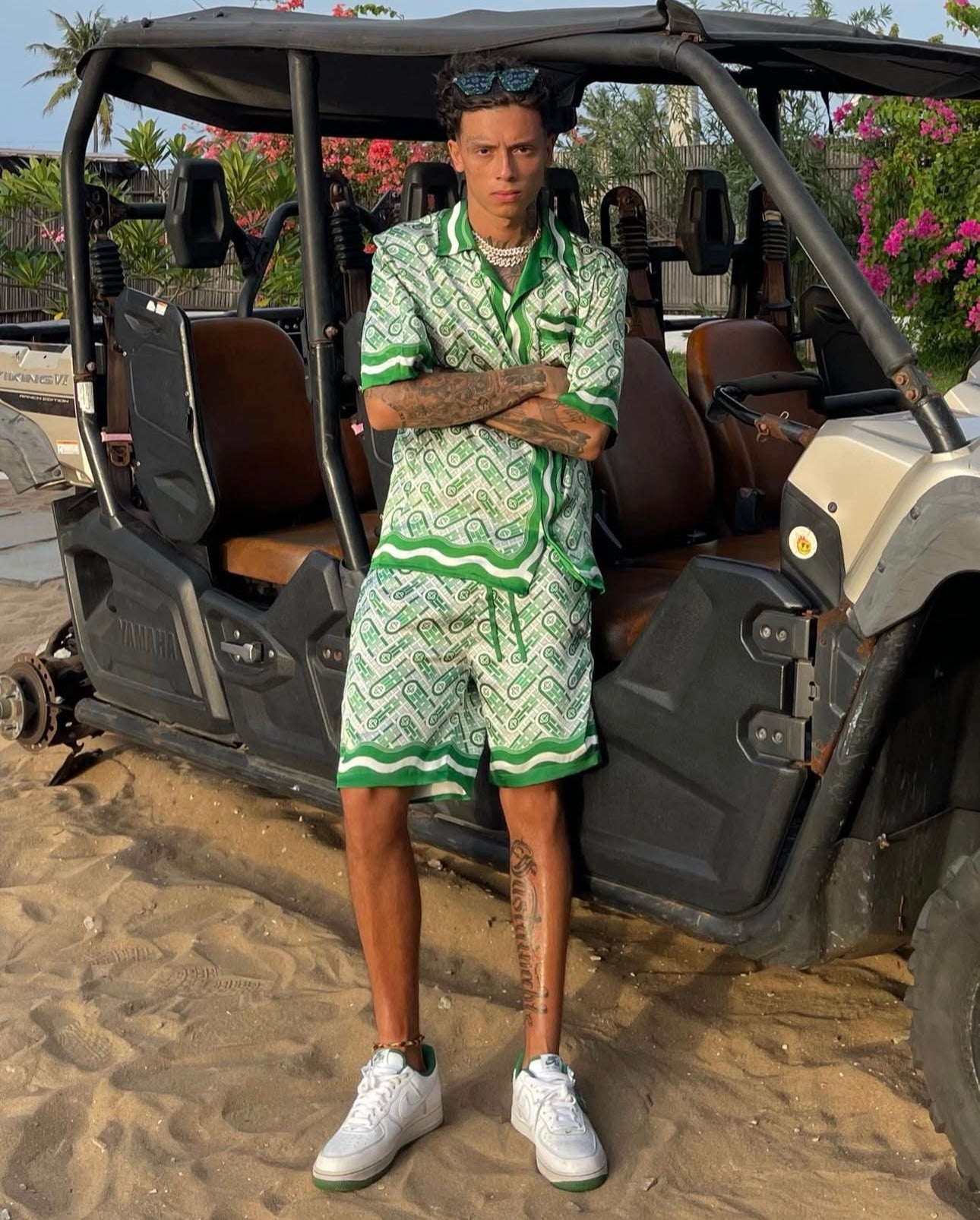 Casablanca Ping Pong Monogram Silk Shorts green