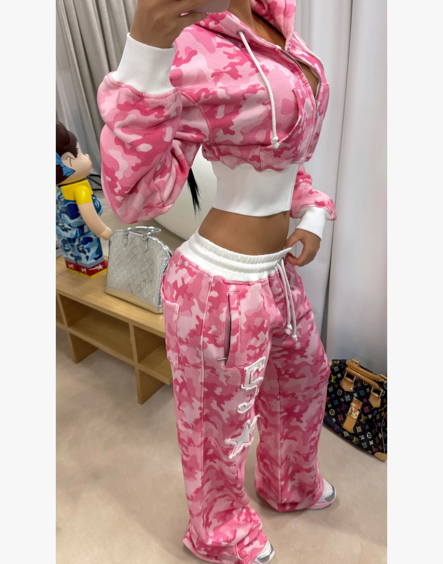 Pink Camo baggy cropped Hoodie