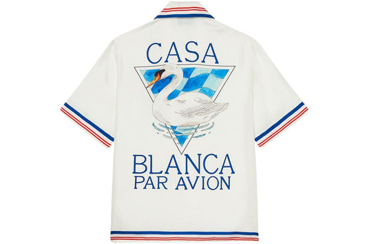 Casablanca Par Avion silk shirt white/blue/red